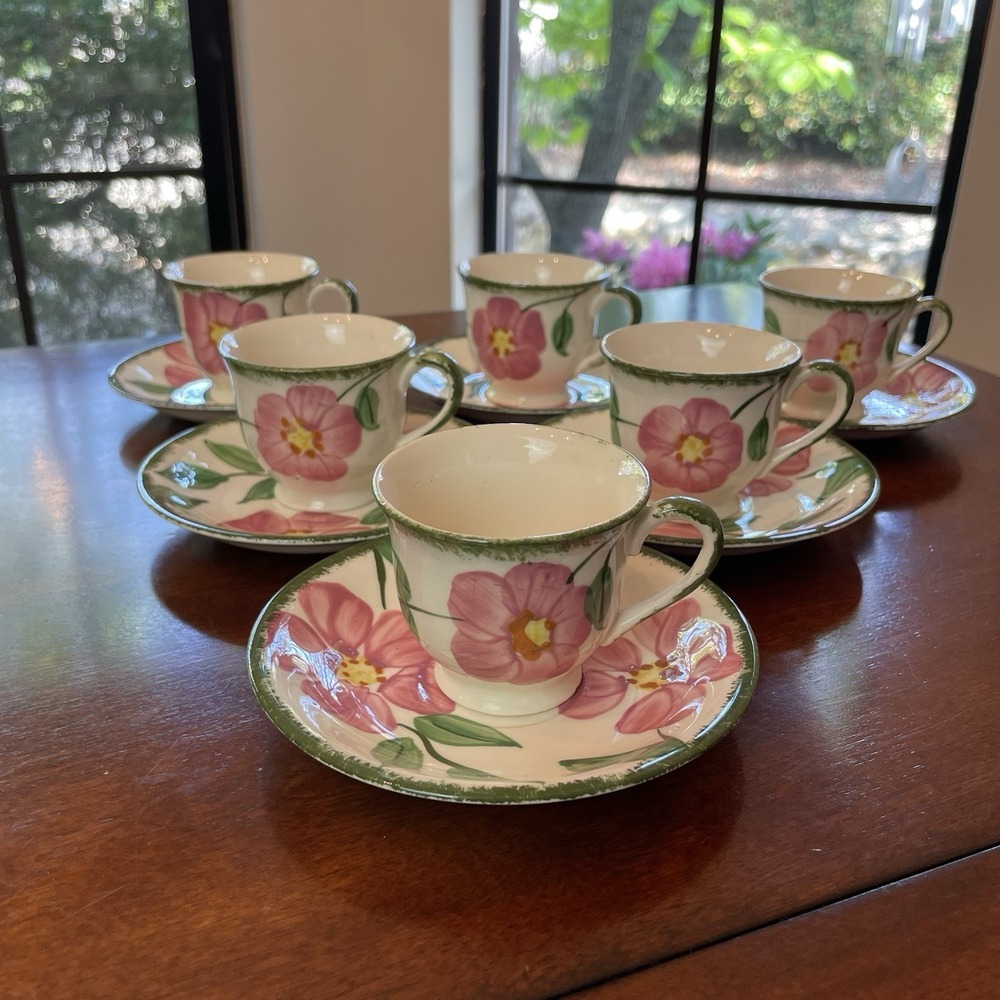 Blue Ridge Southern Dogwood Demitasse Espresso Cups & Saucers Set Of 6 Pink MCM